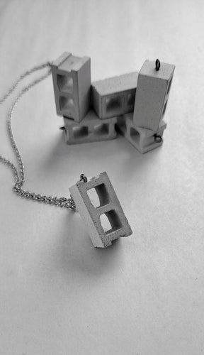 Concrete Miniature Cinder Block Pendant Necklace